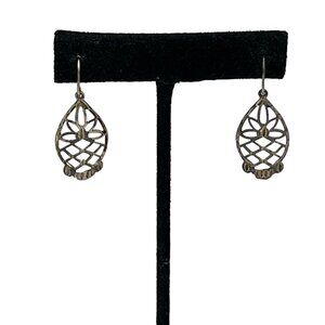 Vintage Sterling Filigree French Wire Teardrop Earrings Marked 925 Weave Flower